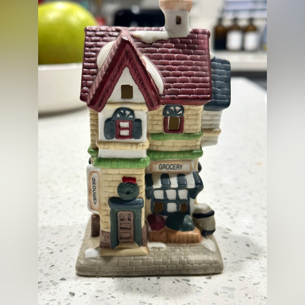 Hand Painted Porcelain Christmas Village Grocery Store